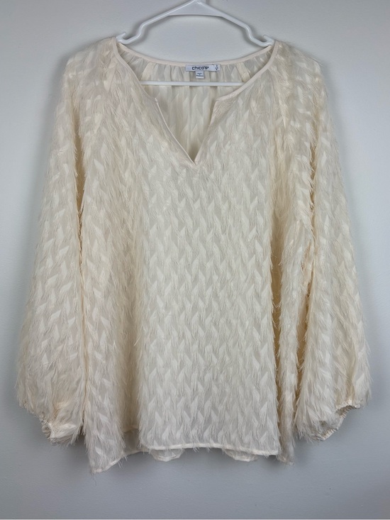 Chico's Tops - Chico's Feathered Pullover Peasant Blouse Ivory Size 16/18/XL Boho Chic Romantic